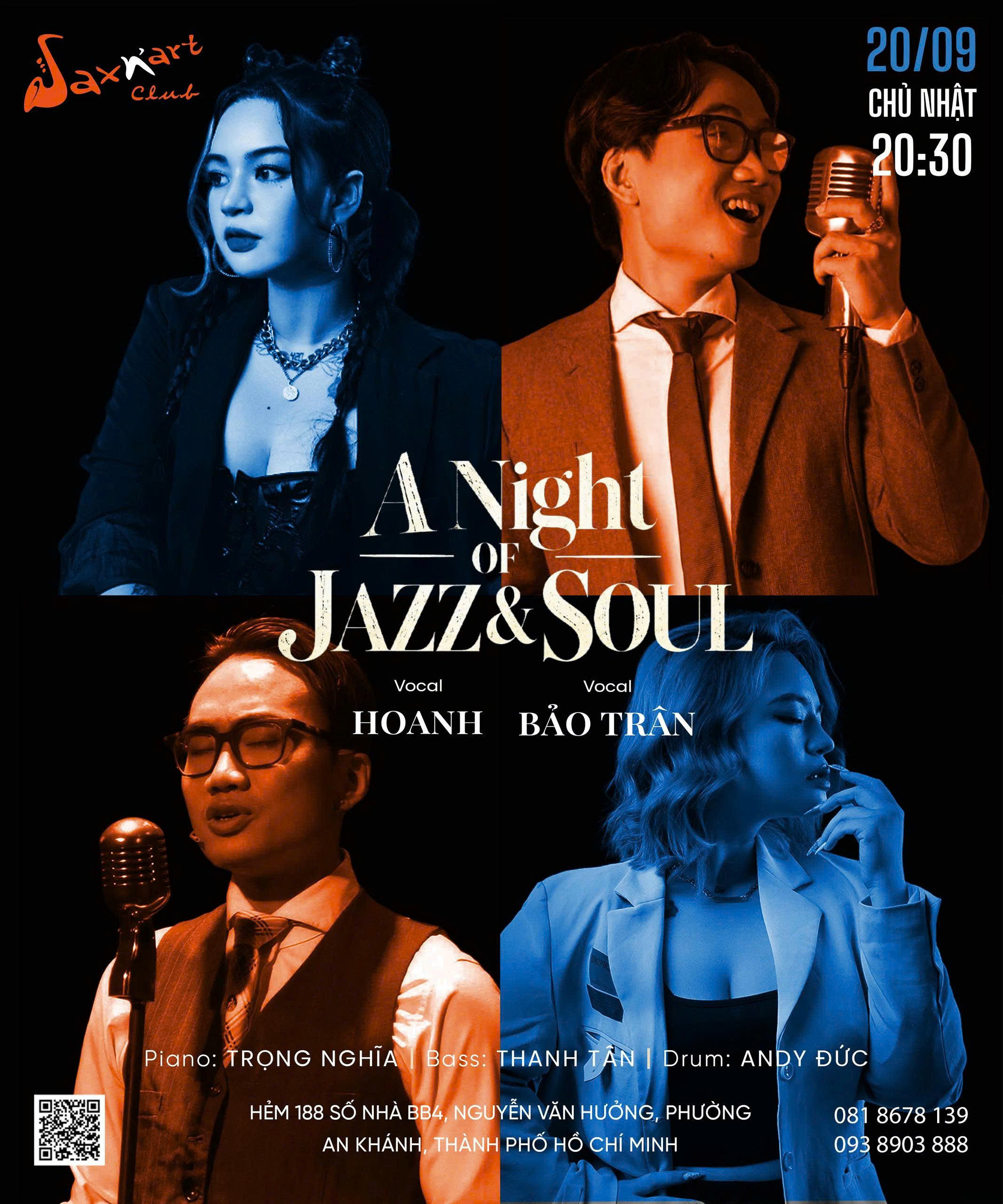🌙 𝐀 𝐍𝐈𝐆𝐇𝐓 𝐎𝐅 𝐉𝐀𝐙𝐙 & 𝐒𝐎𝐔𝐋 | 𝐒𝐀𝐗𝐍’𝐀𝐑𝐓 𝐂𝐋𝐔𝐁 📅 𝐂𝐡𝐮̉ 𝐍𝐡𝐚̣̂𝐭, 𝟐𝟎.𝟎𝟗 | 𝐒𝐡𝐨𝐰𝐭𝐢𝐦𝐞: 𝟗:𝟎𝟎 𝐏𝐌 – 𝟏𝟏:𝟎𝟎 𝐏𝐌