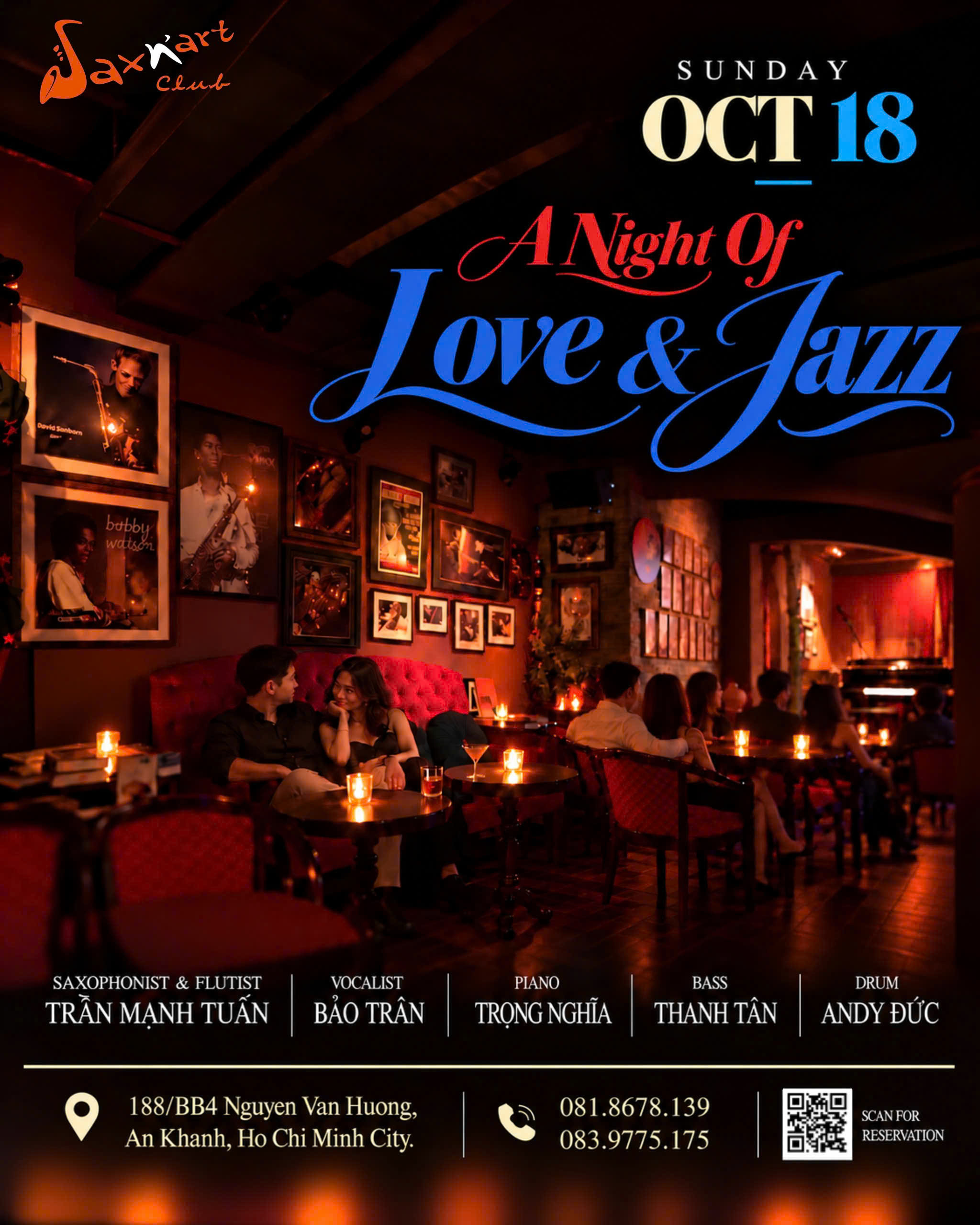 🌙 SOUL – BLUES & LOVE SONG | SAXN’ART CLUB  📅 Chủ Nhật, 18.10 | Showtime: 9:00 PM – 11:00 PM